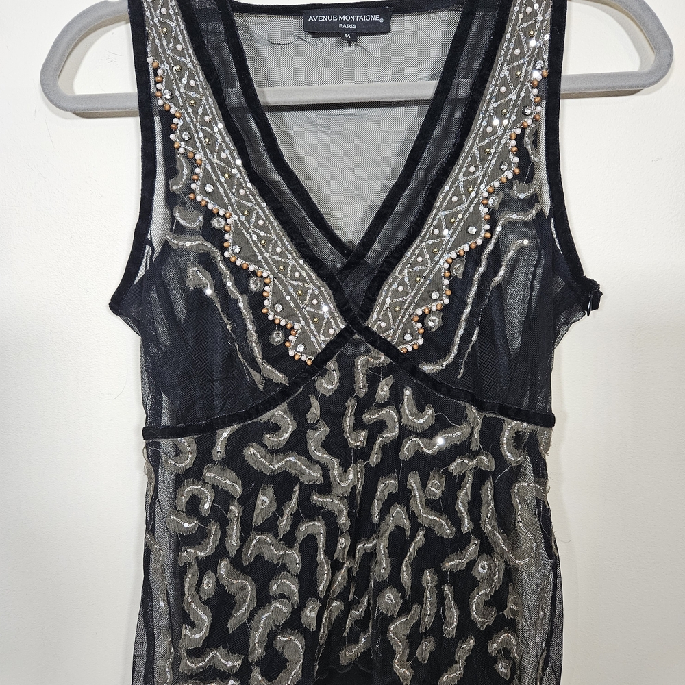 Avenue Montaigne Black and Silver Embellished Women's Top